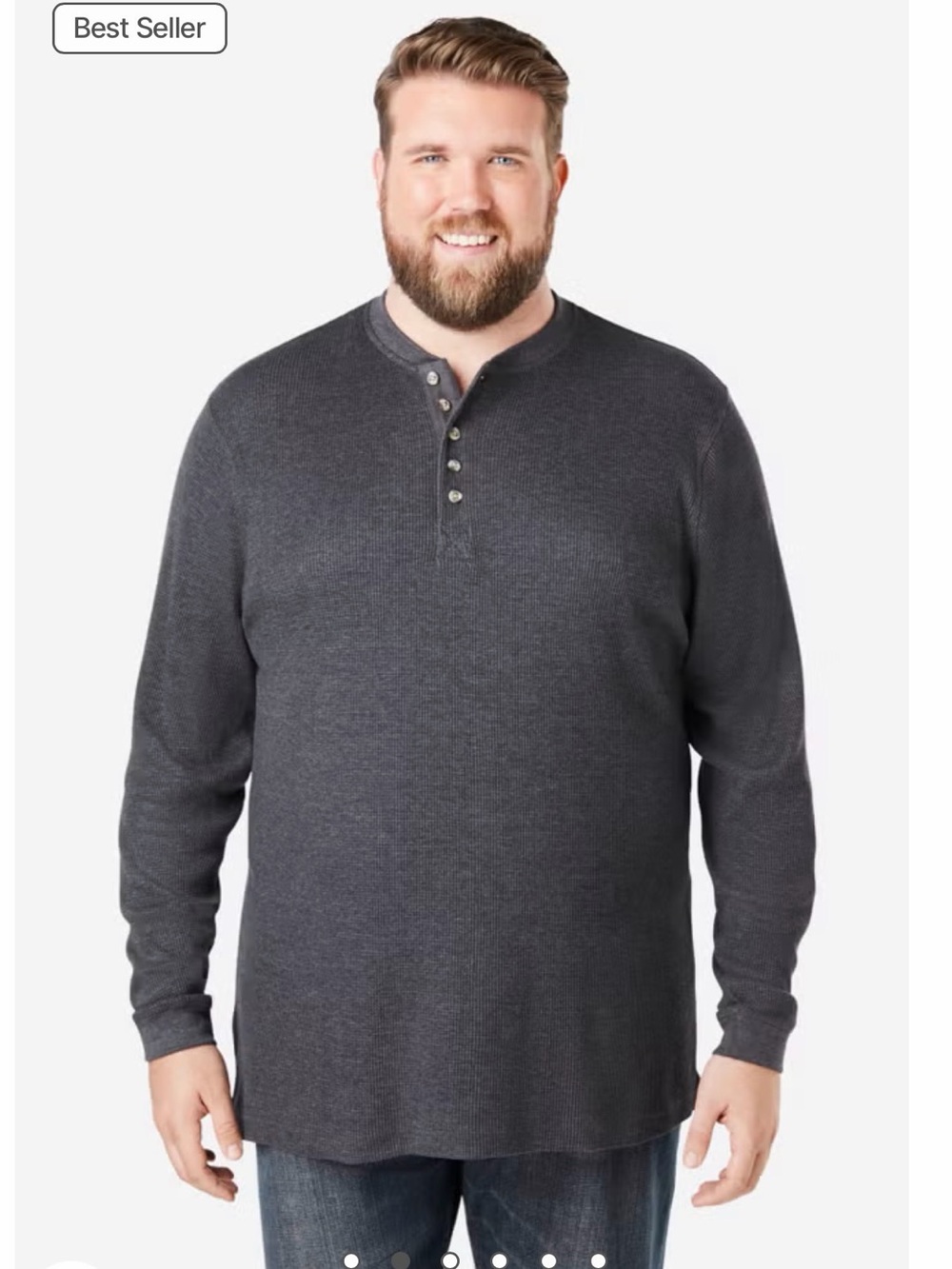 Men's Dark Gray Henley Thermal Long Sleeve Shirt